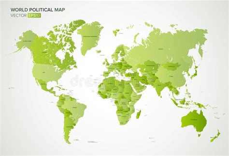 Green Political World Map With Country Borders And White State Name