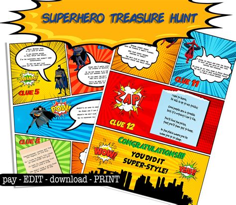 Superhero Treasure Hunt Clues Printable Indoor Scavenger Etsy