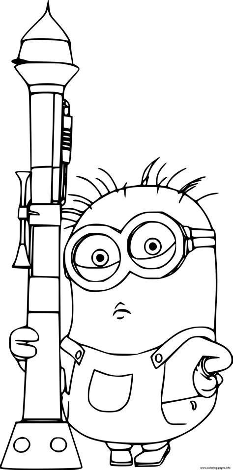 Phil Minion Holds A Rocket Coloring Page Printable