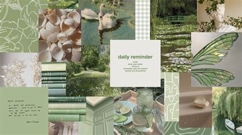 Download Sage Green Mood Aesthetic Collage Laptop Wallpaper