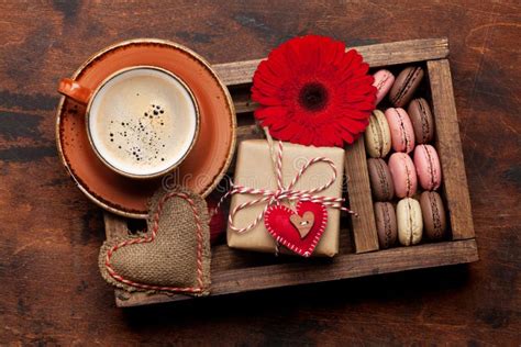 Valentines Day Card With Coffee And Cookies Stock Photo Image Of