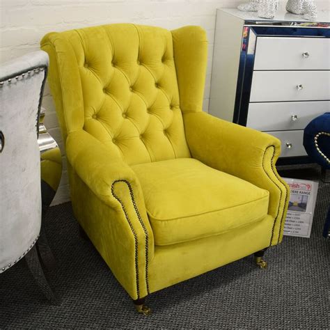 Belvedere Deep Studded Wingback Chair Mustard Yellow Wingback Chair