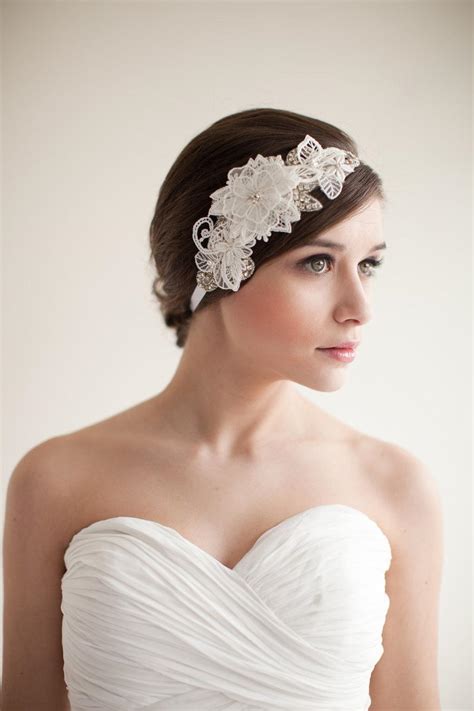 Lace Headband Bridal Headpiece Fascinator Rhinestone Pearls Flowers