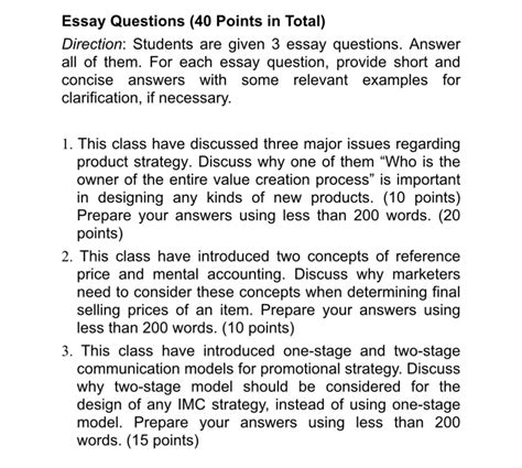 Solved Essay Questions 40 Points In Total Direction