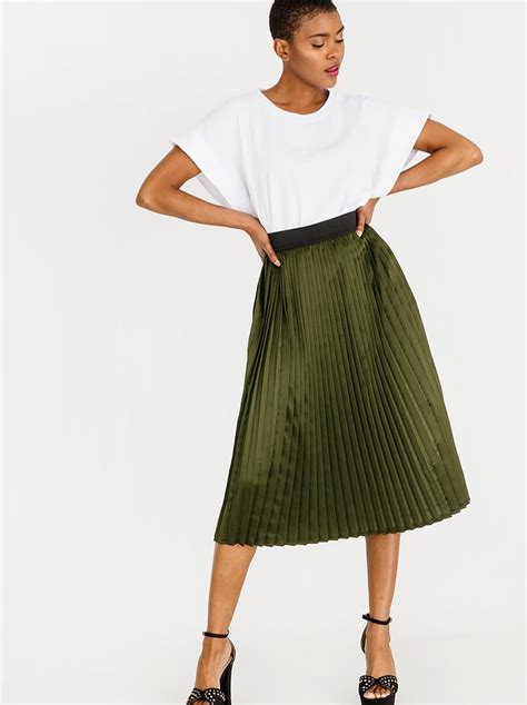 Pleated Midi Skirt Green Style Republic Skirts