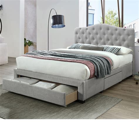 Modern Stylish Double Size Fabric Bed Frame with 3 Drawers - [Silver] - Yes Furniture Online