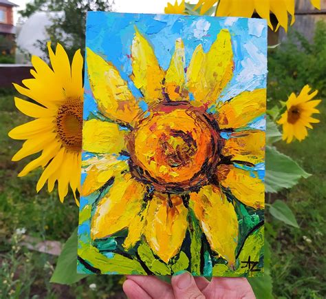 Sunflower Painting Impasto Floral Original Art Flower Oil Etsy