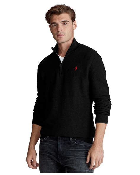 Polo Ralph Lauren Big And Tall Cotton Quarter Zip Sweater In Black For