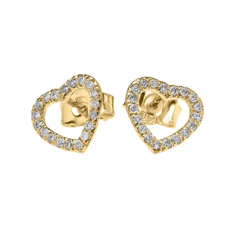 Yellow Gold Elegant Open Heart Diamond Stud Earrings