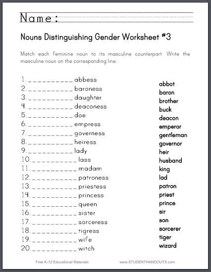 gender worksheet  grade  google search nouns