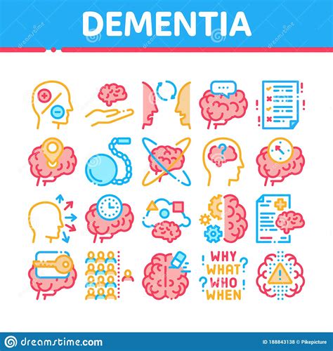 Dementia Brain Disease Collection Icons Set Vector Stock Vector