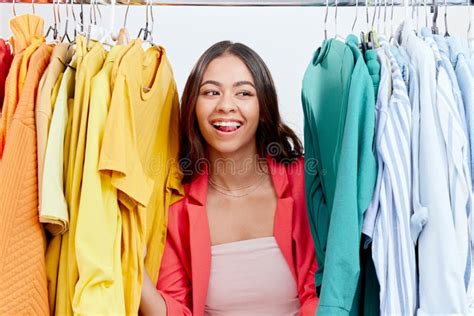 Fashion Choice And Clothes With Woman In Studio For Decision Shopping
