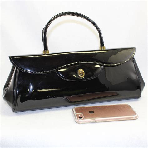 Vintage Black Patent Leather Handbag Purse With Twist Clasp Etsy Black Patent Leather