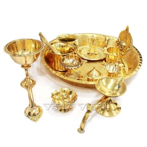 Puja Thali Set In Thick Brass Diwali Festival Hindu Pooja Set Prayer