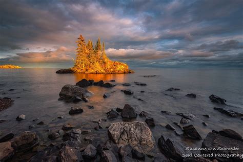 Lake Superior Stunning Sunset Fall Landscape Golden Island Etsy