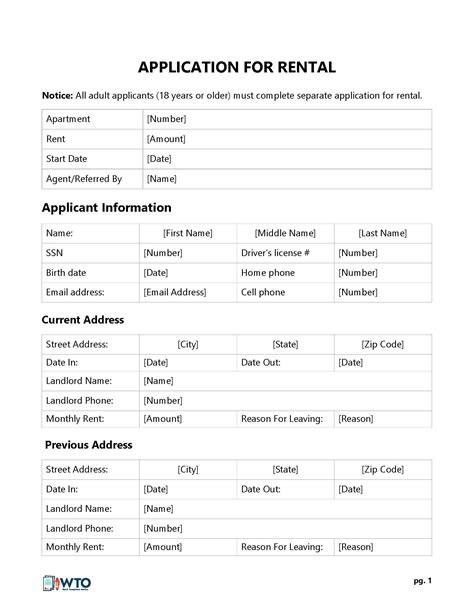 Blank Rental Application Forms Templates Editable