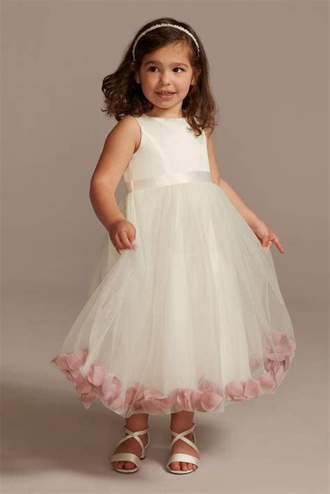 Satin Tulle Flower Girl Dress With Colored Petals Davids Bridal