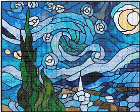 Van Gogh Starry Night Stained Glass 064 Modern Cross Stitch Etsy 日本