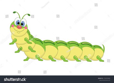 Green Caterpillar Cartoon Pretty Smiling Caterpillar Stock Vector