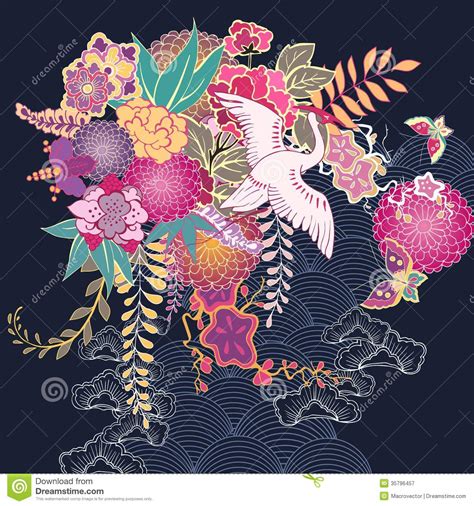 Hand & sewing pdf patterns. Decorative Kimono Floral Motif Royalty Free Stock ...