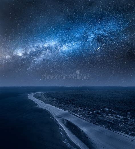 Milky Way Over Peninsula Hel Baltic Sea In Poland Stock Photo Image