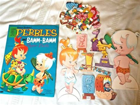Vtg Pebbles And Bamm Bamm Paper Dolls Whitman 1964 Flintstone Hanna