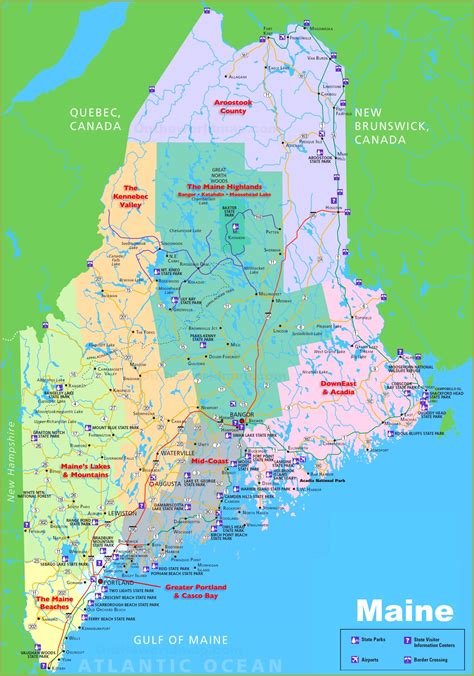 Large Detailed Roads And Highways Map Of Maine With All Cities Map Of
