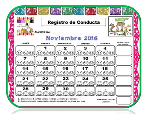 Bonito Registro De Conducta Del Mes De Noviembre 2016 Didáctica Educativa