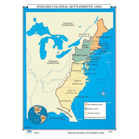 English Colonial Settlements 1600s Map Shop Us And World History Maps