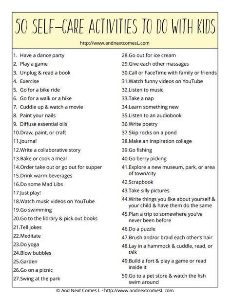 50 Self Care Activities You Can Do Together With Kids Activities