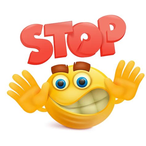 Premium Vector Yellow Smile Face Emoji Cartoon Character With Stop