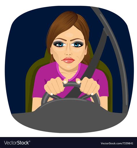 Sleepy Female Driver Dozing Off While Driving Vector Image