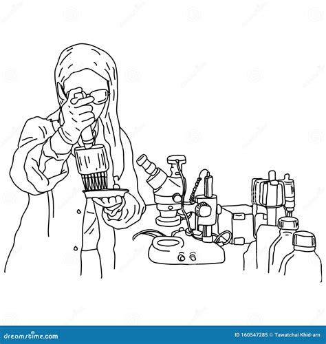 Young Female Scientist Doing An Experiment In The Laboratory Vector Illustration Sketch Doodle