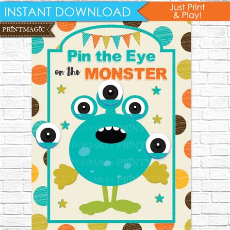 Pin The Eye On The Monster Printable Party Game 3 Poster Etsy