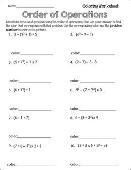 Order of operationsdditionnd subtraction worksheets throughout order of operations coloring worksheet. Order of Operations Worksheet {PEMDAS} {Coloring Sheet ...