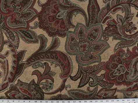 Drapery Upholstery Fabric Chenille Paisley Floral Burgundy Red