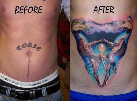 This men's chest tattoo nicely covers up an old name tattoo celebrating a past relationship with the client's ex. name cover up tattoo ideas name cover up tattoo ideas ...