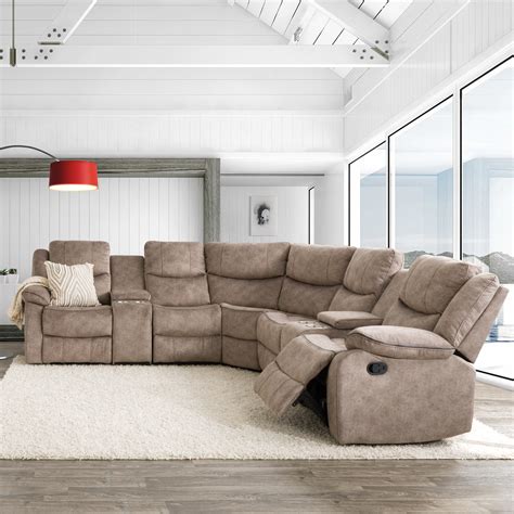 7pc Curved Modular Reclining Sofa Sectional With Storage Consoles Fab