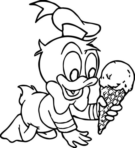 Printable coloring pages of disney's mickey and minnie mouse, donald and daisy duck, goofy and pluto flying kites, playing in leaves, walking to school, etc. cool Baby Donald Duck Ice Cream Coloring Page | Ice cream ...