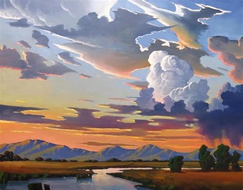 Superb Original William Hawkins Landscape Sunset Painting Clouds