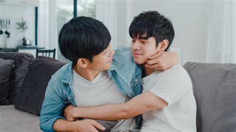 Free Photo Young Asian Gay Couple Hug And Kiss At Home Attractive