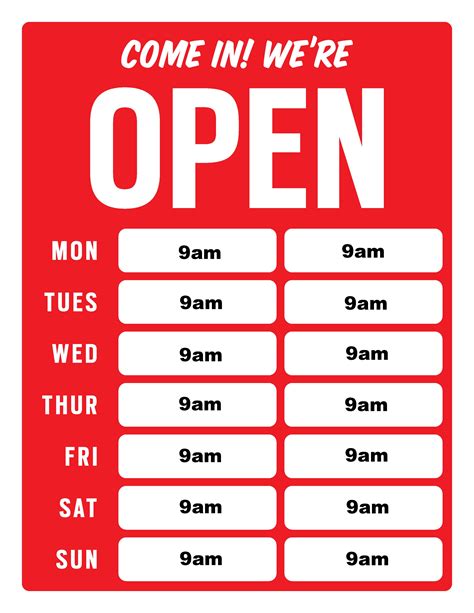 Business Hours Sign Template Free Businesseq