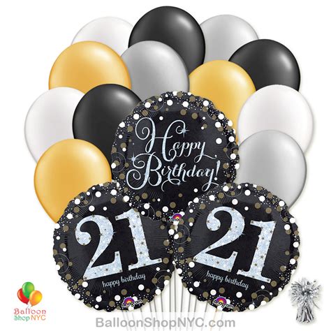 21 Sparkling Happy Birthday Mylar Latex Pearl Balloon Bouquet