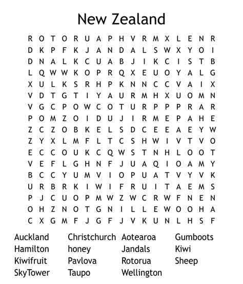 New Zealand Word Search Free Printable New Zealand Word Search