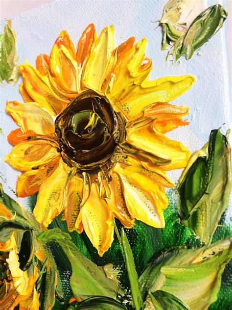 Floral Oil Painting On Canvas Sunflower Wall Art Yellow Etsy