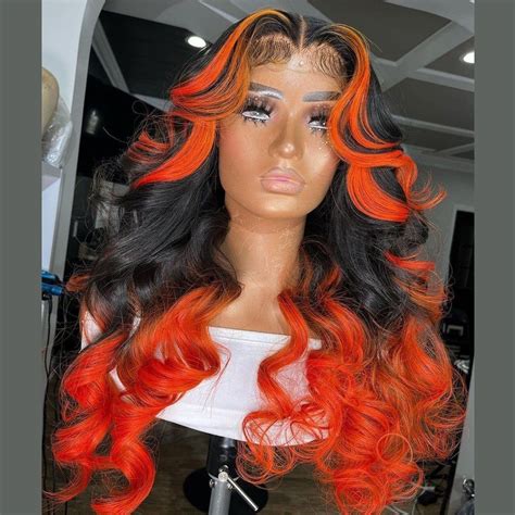 Real Human Hair Lace Front Wig Hair Color Orange Ombre Color Color