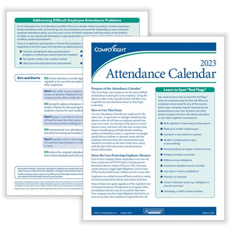 Complyright 2024 White Attendance Tracking Calendar Kit 50pack