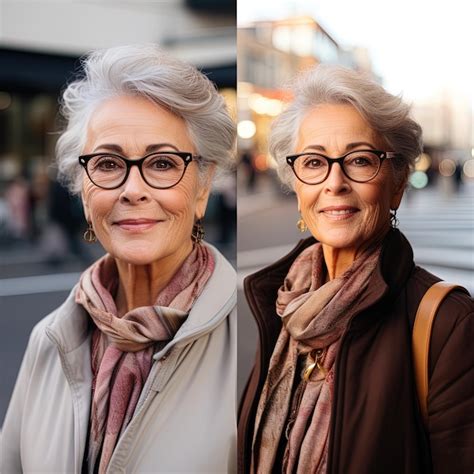 Premium Photo Portrait Of Older Woman With Eyeglasses And Short Gray Hair In Different Angles