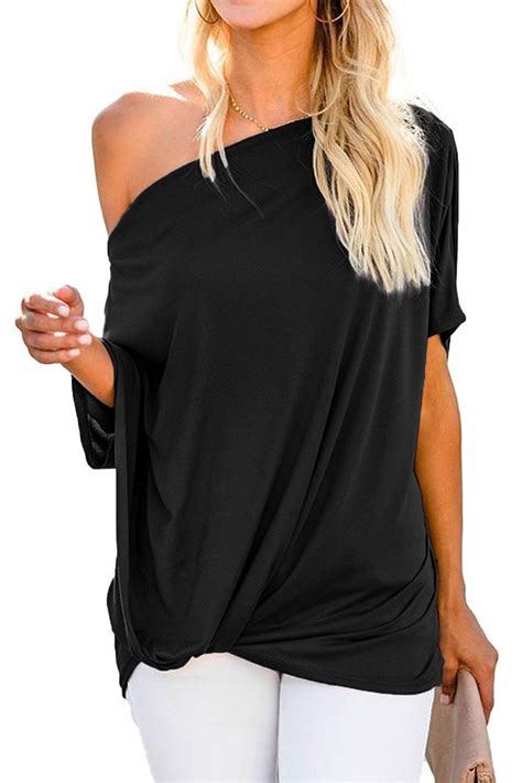 Off The Shoulder Womens Tops Twisted Knotted Casual Loose Fitting Tees