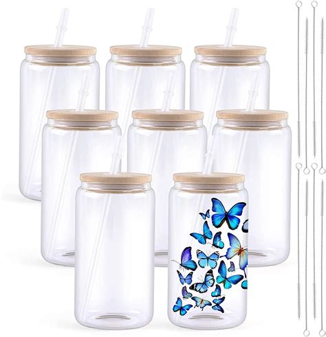 Htvront Sublimation Glass Blanks With Bamboo Lid 16oz Clear Sublimation Beer Can Glass